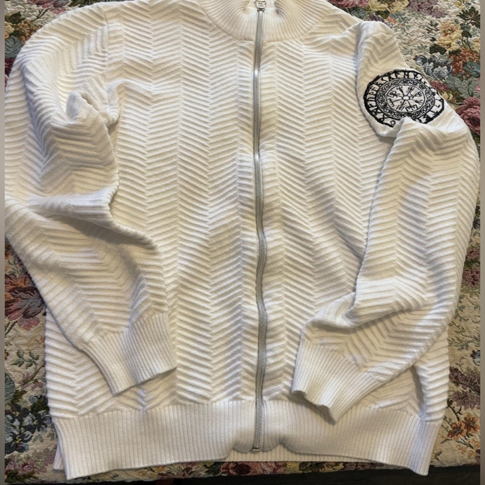 Men's White Cardigan Sweater